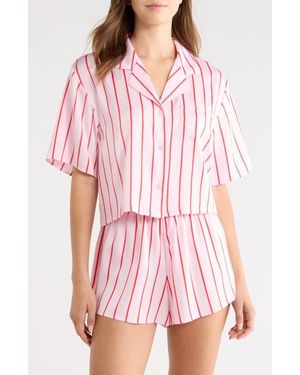 Open Edit Boxy Stretch Satin Short Pajamas - Red