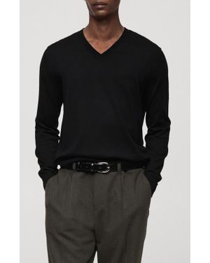 Mango V-Neck Wool Sweater - Black