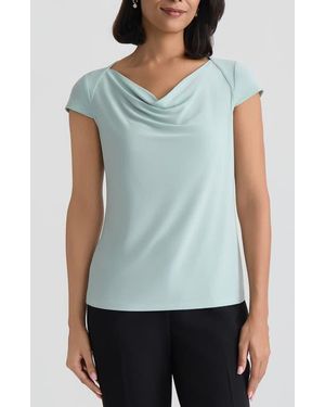 Kasper Cowl Neck Cap Sleeve Knit Top - Blue