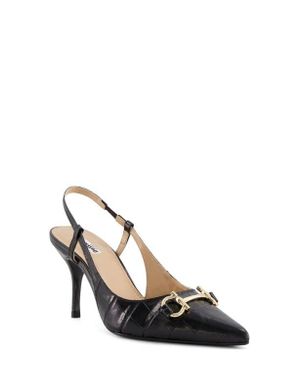 Dune Click Croc Embossed Pointed Toe Pump - Black