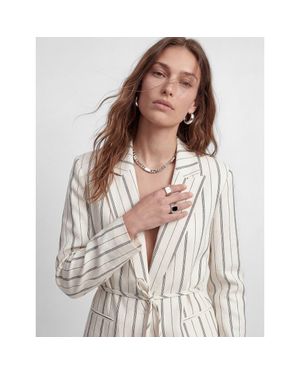 Koton Striped Long Sleeve Belted Blazer - Gray