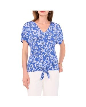 Chaus Print Tie Front Top - Blue