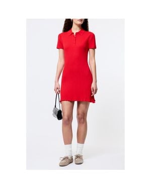 French Connection Crinkle Knit Polo Minidress - Red