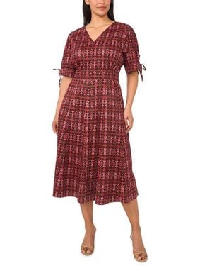 Cece Paisley Balloon Sleeve Stretch Cotton Midi Dress - Red