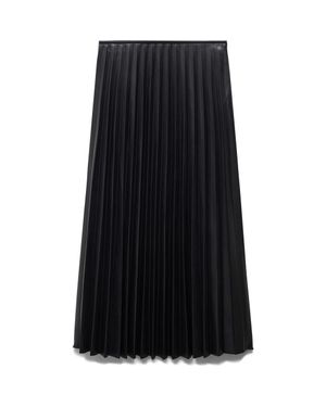Mango Pleated Faux Leather Midi Skirt - Black