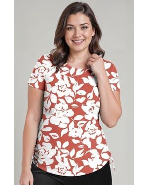 Calypsa Plus Size Short Sleeve Adele Swim Top - Red