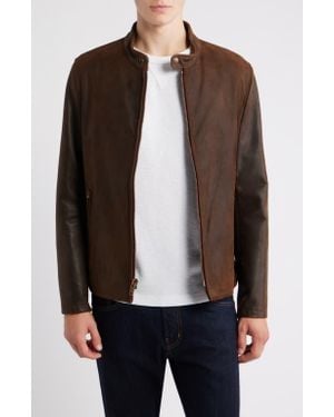 Schott Nyc Café Racer Slim Fit Cowhide Leather Jacket - Brown