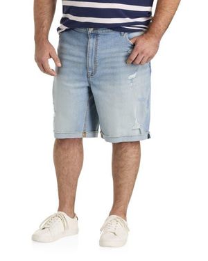 True Nation by DXL Big & Tall Athletic-Fit Destructed Denim Shorts - Blue