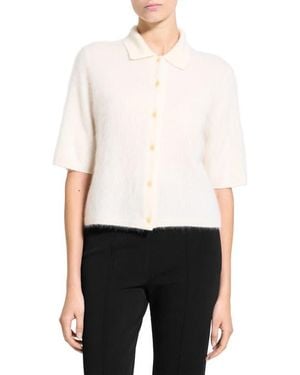 Theory Brushed Cashmere Short Sleeve Cardigan - White