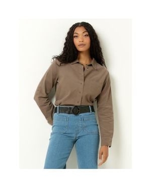 Single Stitch Corduroy Button-Up Shirt - Brown