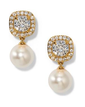 Nadri Halo Imitation Pearl Drop Earrings - Metallic