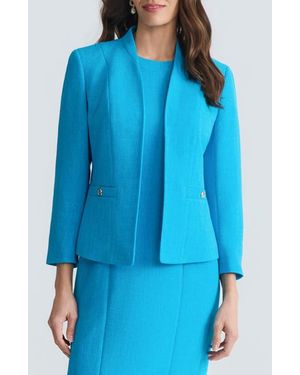Kasper Pebbled Crepe Seamed Cardigan - Blue