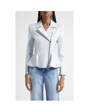 L'Agence Lyric Peplum Leather Biker Jacket - Blue