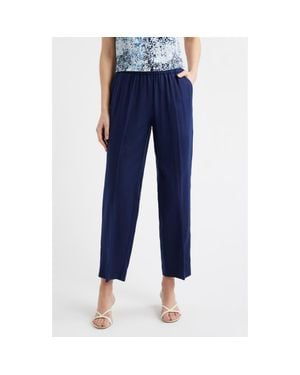 Anne Klein High Waist Pull-On Straight Leg Linen Blend Pants - Blue