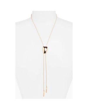 Open Edit Faux Leather Bolo Necklace - White
