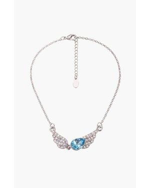 Modenaire Teardrop Angel Wing Pendant Necklace - Blue