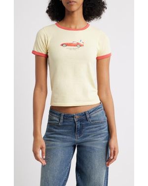 GOLDEN HOUR French Car Ringer Graphic T-Shirt - Blue
