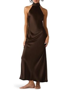 Steve Madden Lara Satin Bias Cut Maxi Dress - Brown