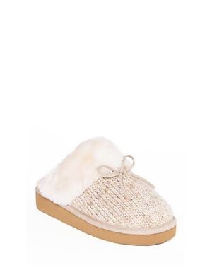 Minnetonka Fluffy Scuff Slipper - White