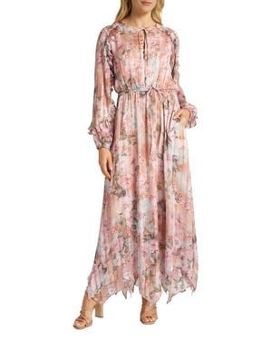 Matty M Vivienne Floral Print Ruffle Maxi Dress - Pink