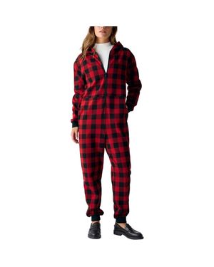 Fabletics Cozy Fleece Hooded Jumpsuit - Red