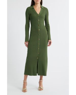 Julia Jordan Collar Long Sleeve Rib Maxi Sweater Dress - Green