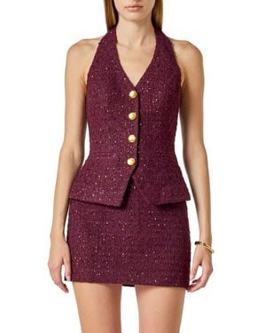 Endless Rose Halter Tweed Button Vest - Purple