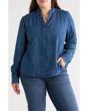 Caslon Ruffle Chambray Top - Blue