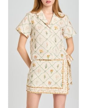 Wayf Amelia Print Linen Blend Button-Up Shirt - Natural