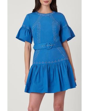 Shoshanna Lasercut Cotton Tessa Dress - Blue