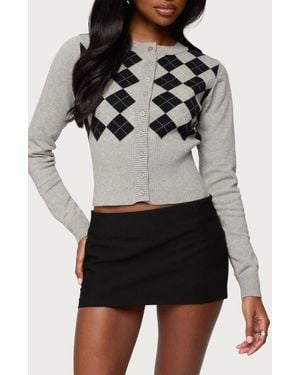 Edikted Noya Argyle Crop Cardigan - Gray