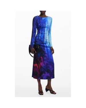 Desigual Tie Dye Pattern Long Sleeve Midi Dress - Blue