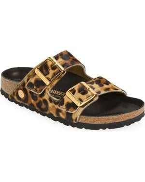 Birkenstock Arizona Genuine Calf Hair Slide Sandal - Brown