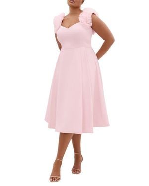 City Chic Roselyn Fit & Flare Stretch Crepe Cocktail Dress - Pink