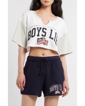 Boys Lie United States Of Graphic Thermal Crop Top - Blue