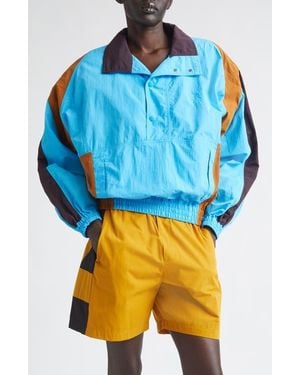 Saint Laurent Cassandre Colorblock Pullover Nylon Windbreaker - Blue