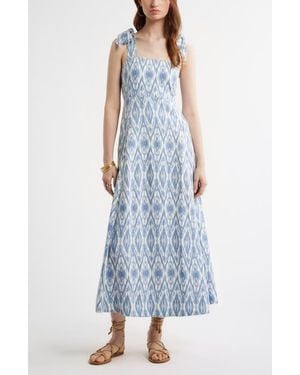 Treasure & Bond Floral Linen Blend Maxi Sundress - Blue