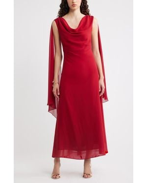 Chelsea28 Cowl Neck Maxi Cape Dress - Red