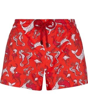 Vilebrequin Swim Shorts Whales Love - Red