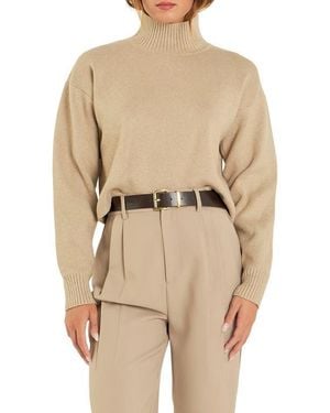 Grey Lab Turtleneck Crop Sweater - Natural