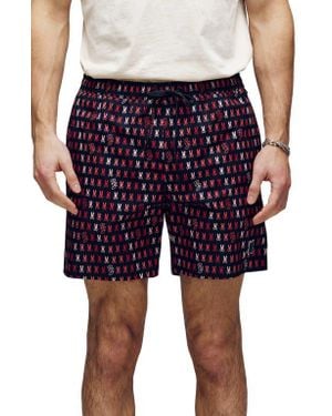 Psycho Bunny Ken Allover Print Swim Trunks - Blue