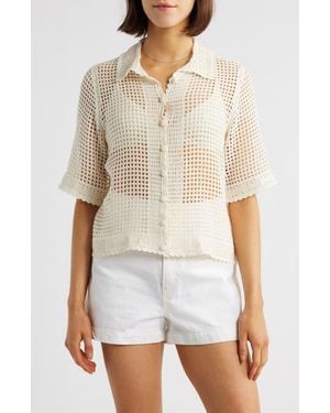 FRAME The Crochet Short Sleeve Button-Up Shirt - White