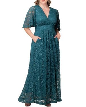 Kiyonna Luminous Sequin Lace A-Line Gown - Green