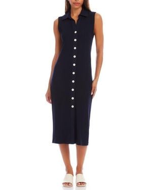 Karen Kane Sleeveless Knit Button-Up Midi Dress - Blue