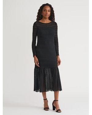 Misook Fit & Flare Lined Sheer Lace Soft Knit Maxi Dress - Black