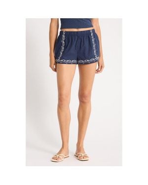 Florence By Mills Embroidered Textured Cotton Shorts - Blue