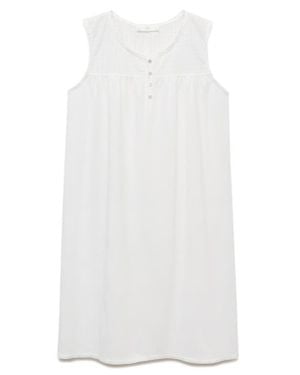 Mango Embroidered Eyelet Yoke Sleeveless Cotton Nightgown - White