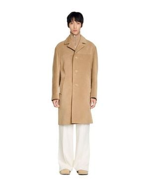 Sandro Long Belted Leather Coat - White