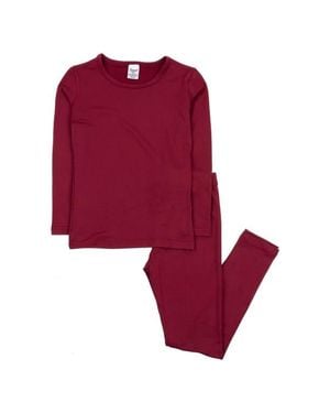 Leveret Two-Piece Thermal Long Sleeve Solid Pajamas - Red
