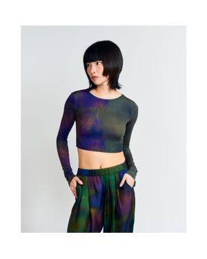 Lost Pattern Brooklyn Long Sleeve Crop Top - Blue